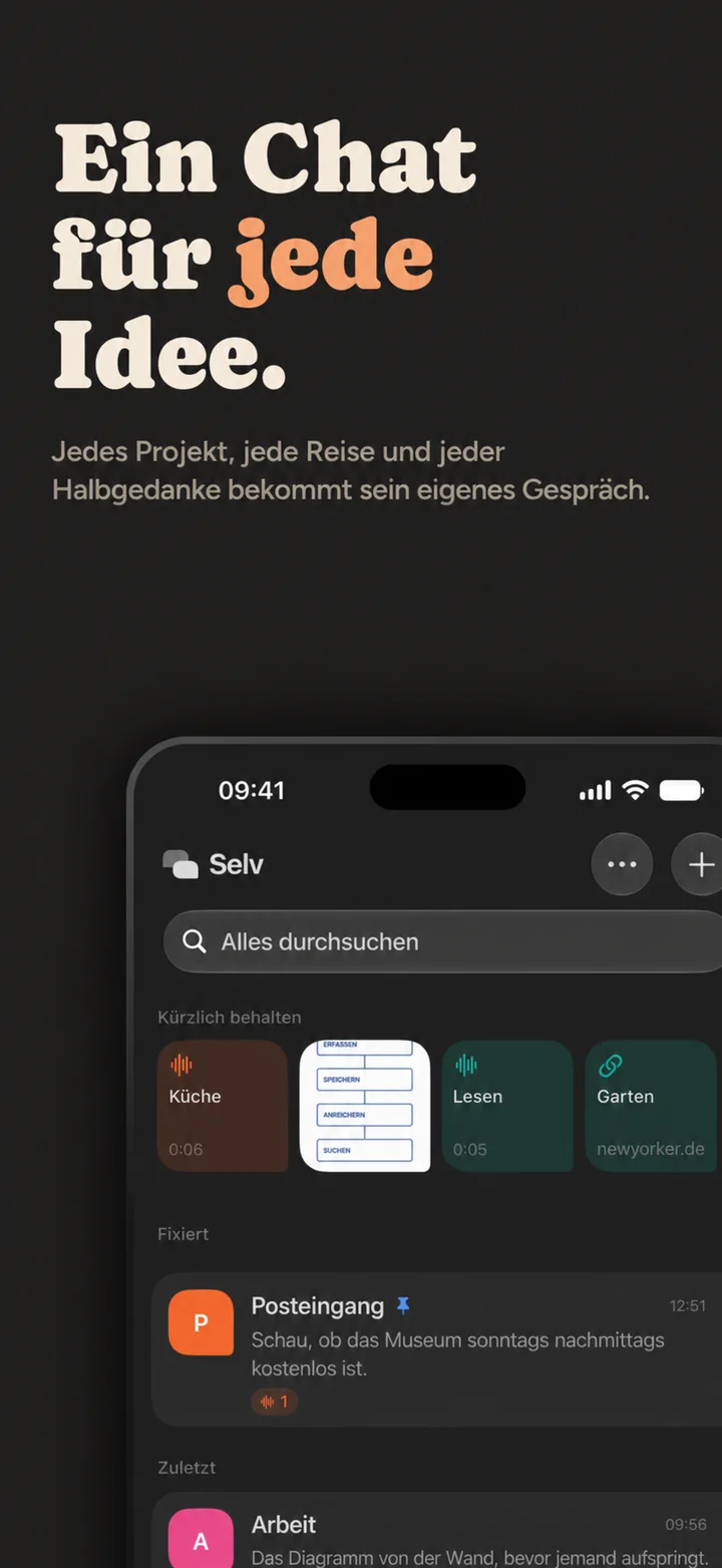 A chat for every idea — the chat list, in dark mode