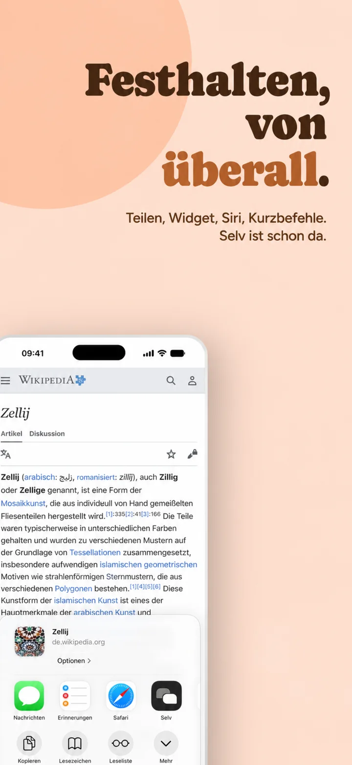Capture from anywhere — Selv in the share sheet