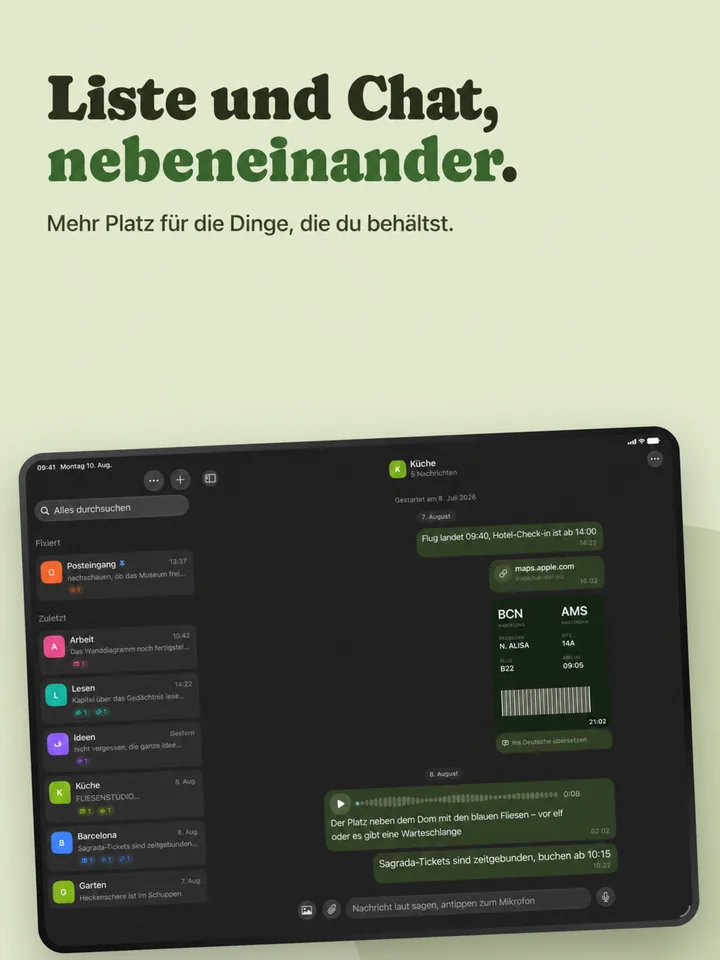 List and thread, side by side on iPad