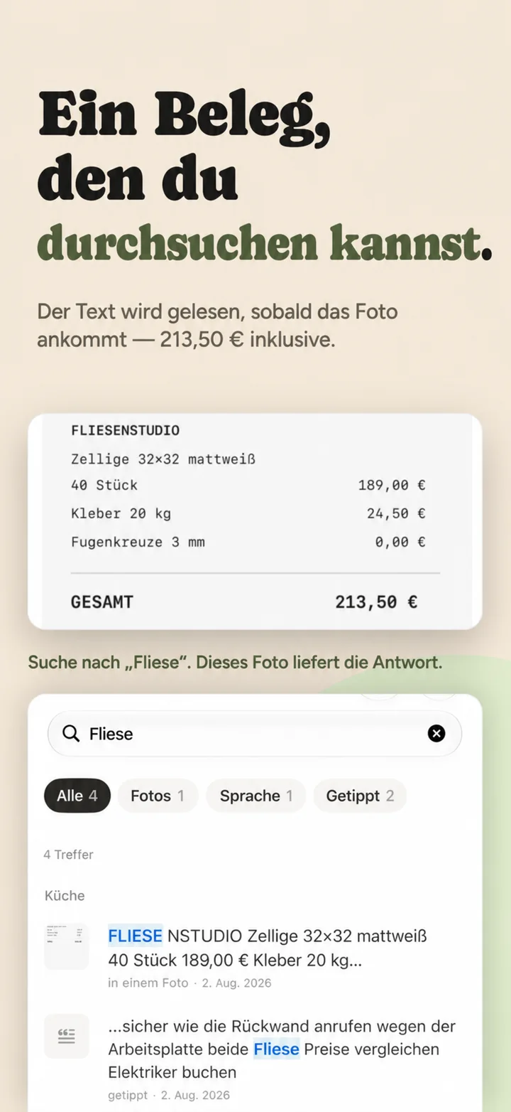 A receipt you can search — text read out of a photo
