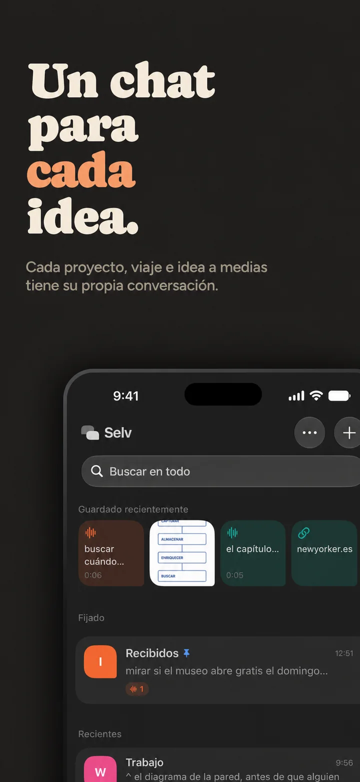 A chat for every idea — the chat list, in dark mode