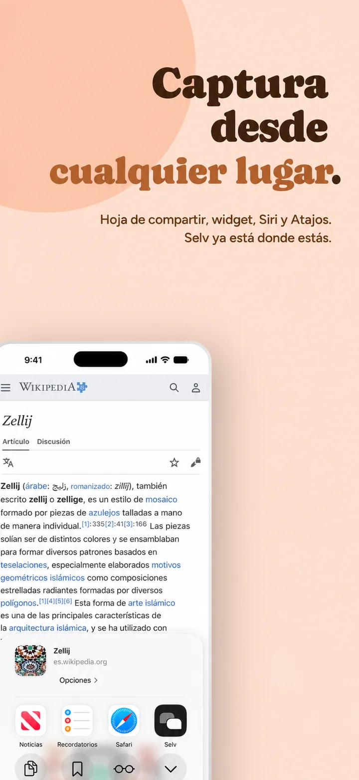 Capture from anywhere — Selv in the share sheet