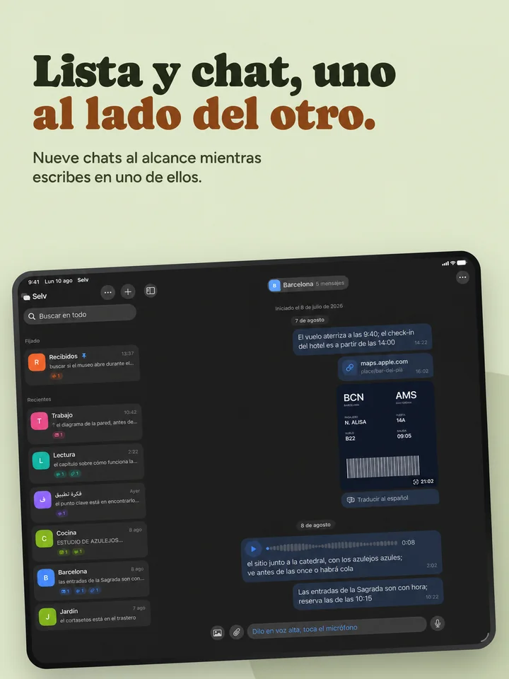 List and thread, side by side on iPad