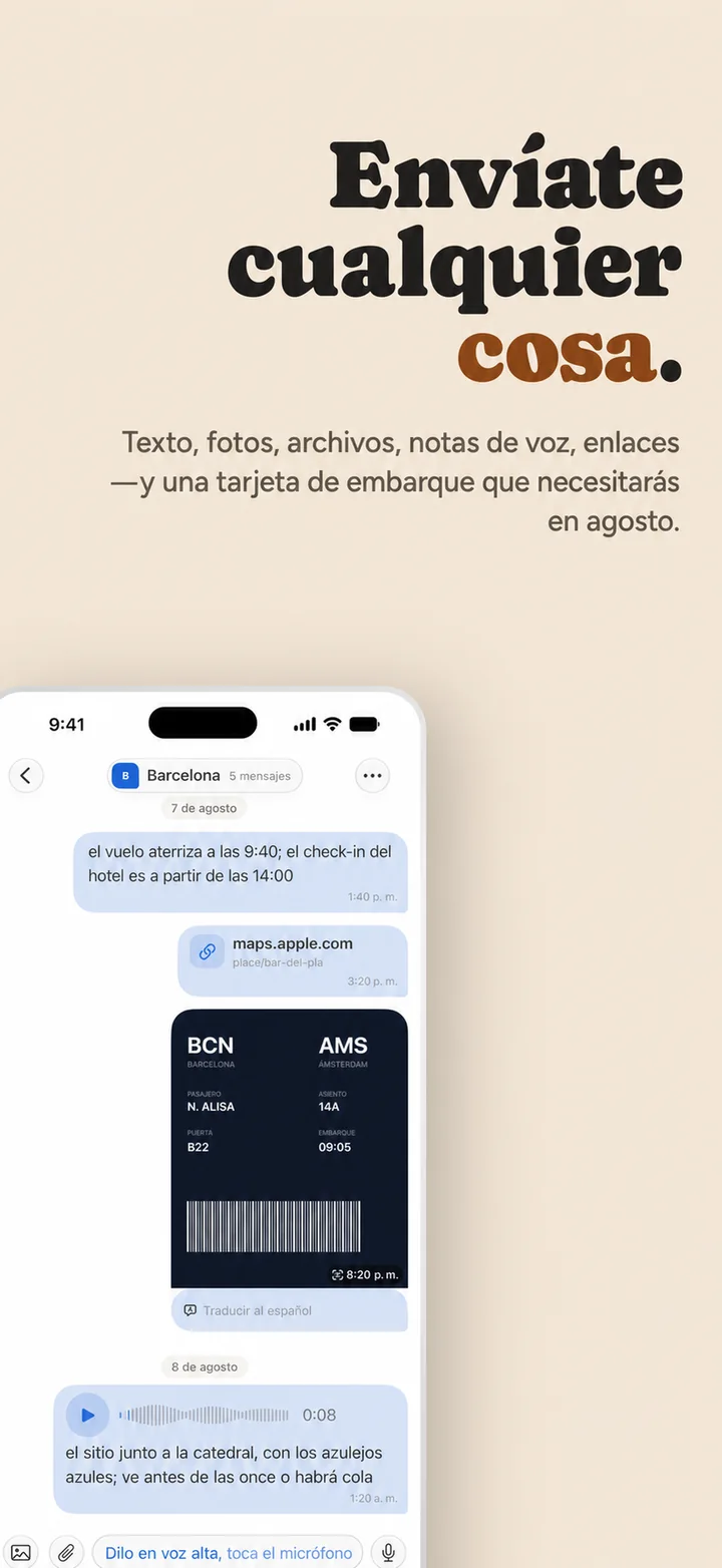 Send yourself anything — a photo, a file, a voice note and a link in one conversation