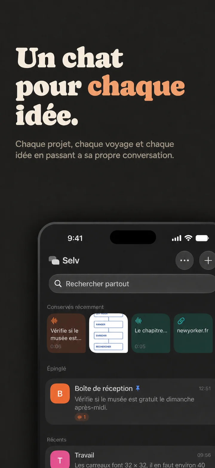 A chat for every idea — the chat list, in dark mode