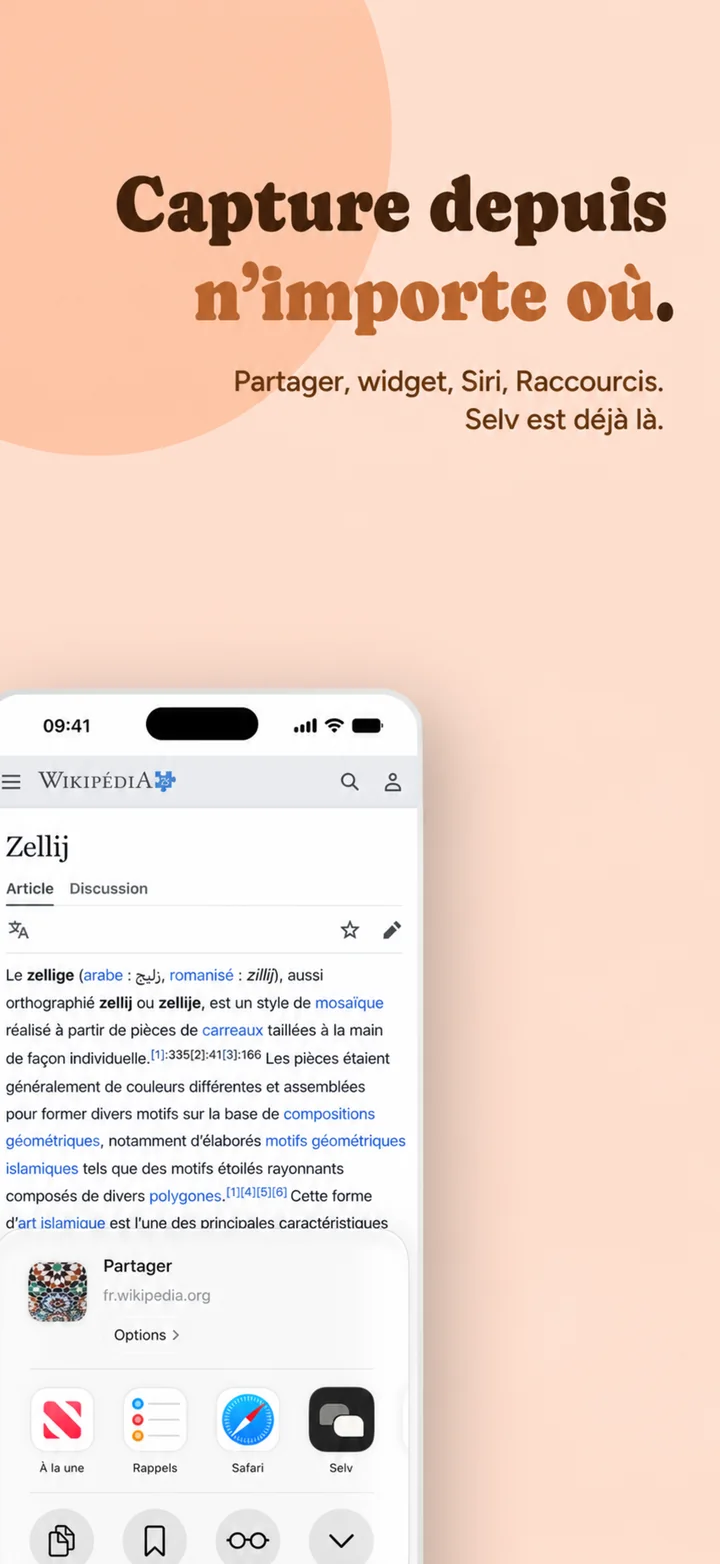 Capture from anywhere — Selv in the share sheet