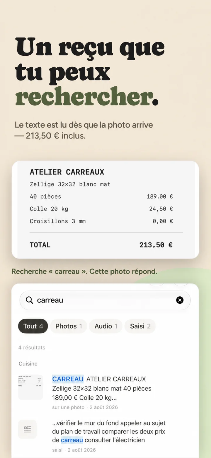 A receipt you can search — text read out of a photo