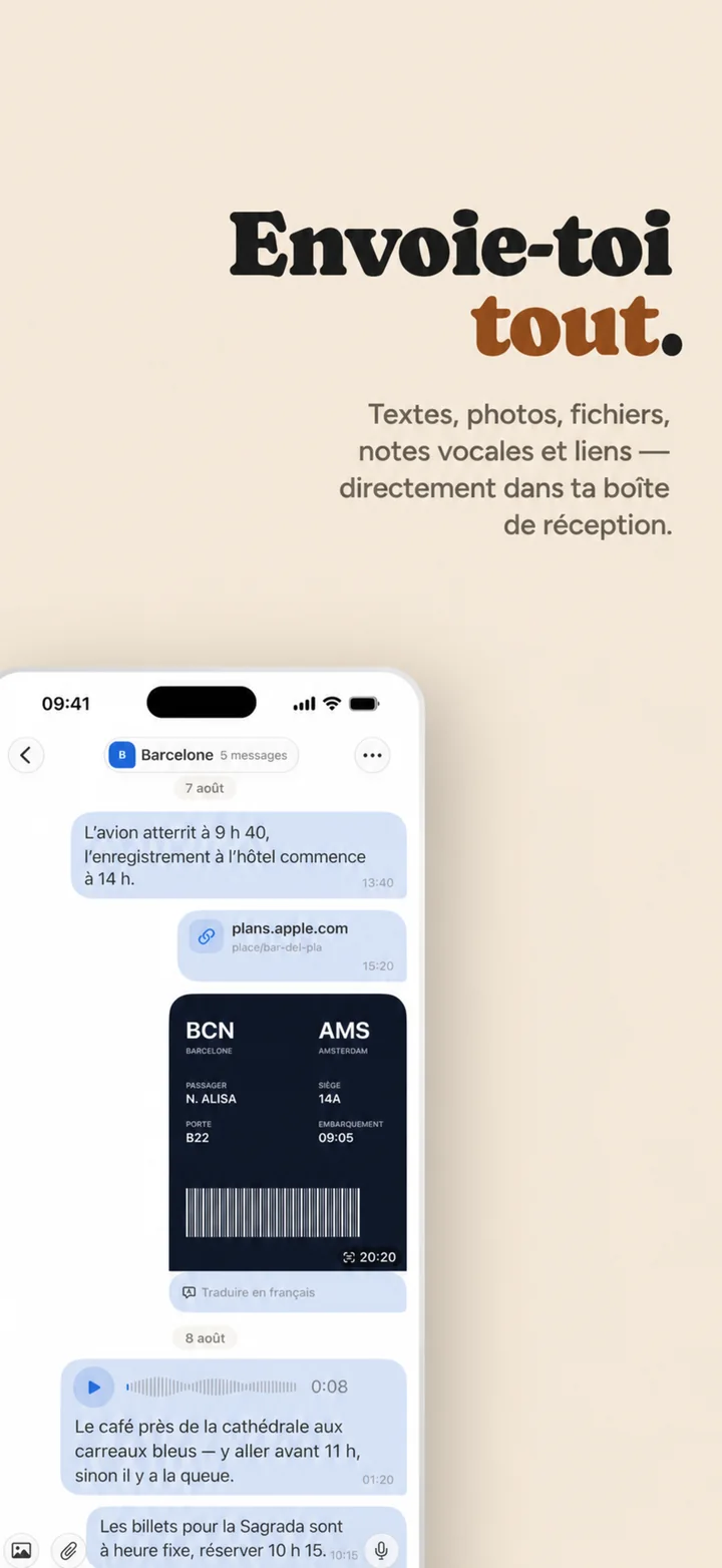 Send yourself anything — a photo, a file, a voice note and a link in one conversation