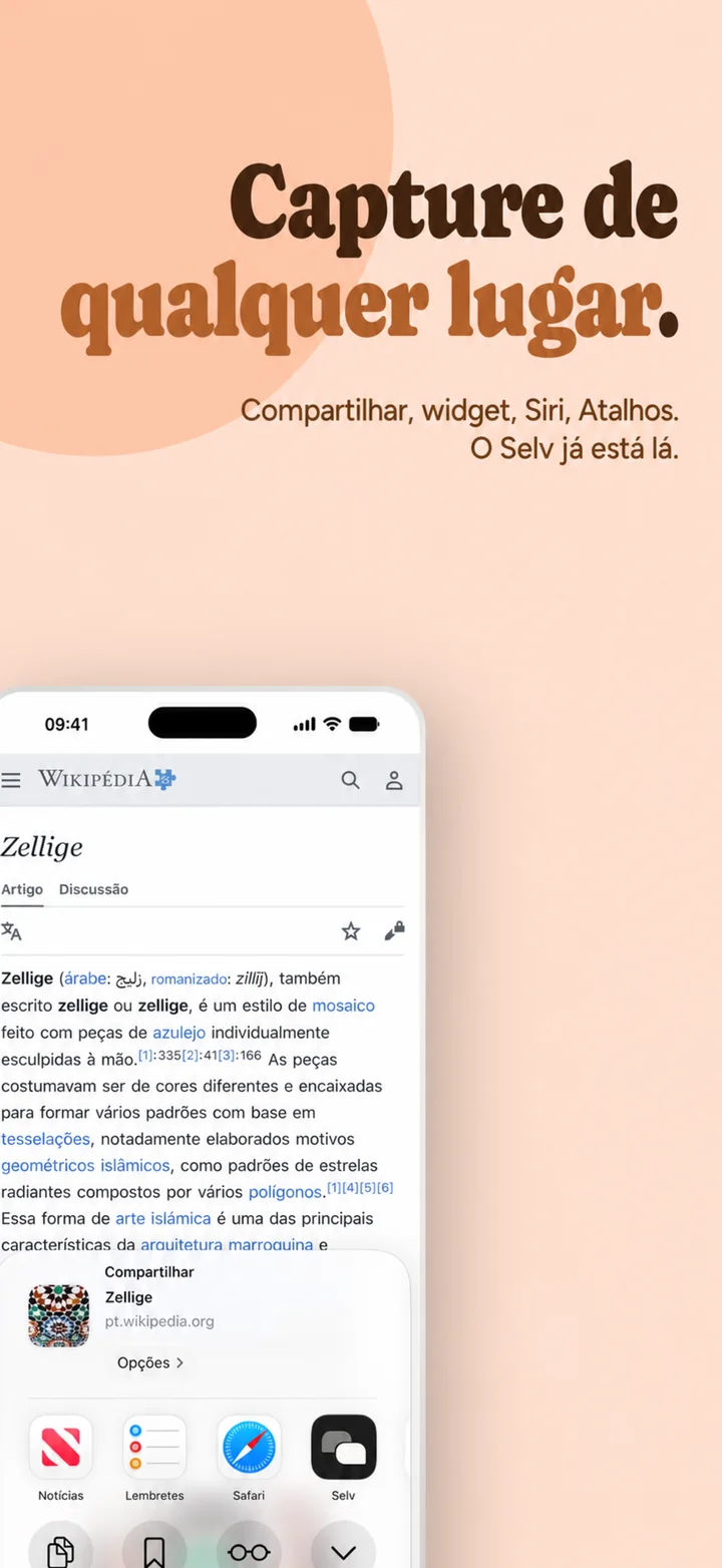 Capture from anywhere — Selv in the share sheet