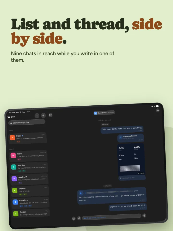 List and thread, side by side on iPad