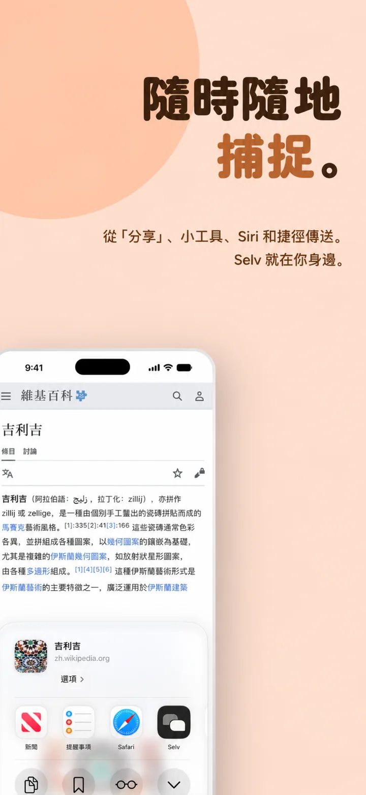 Capture from anywhere — Selv in the share sheet